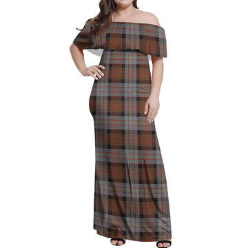 Cameron of Erracht Weathered Tartan Off Shoulder Long Dress