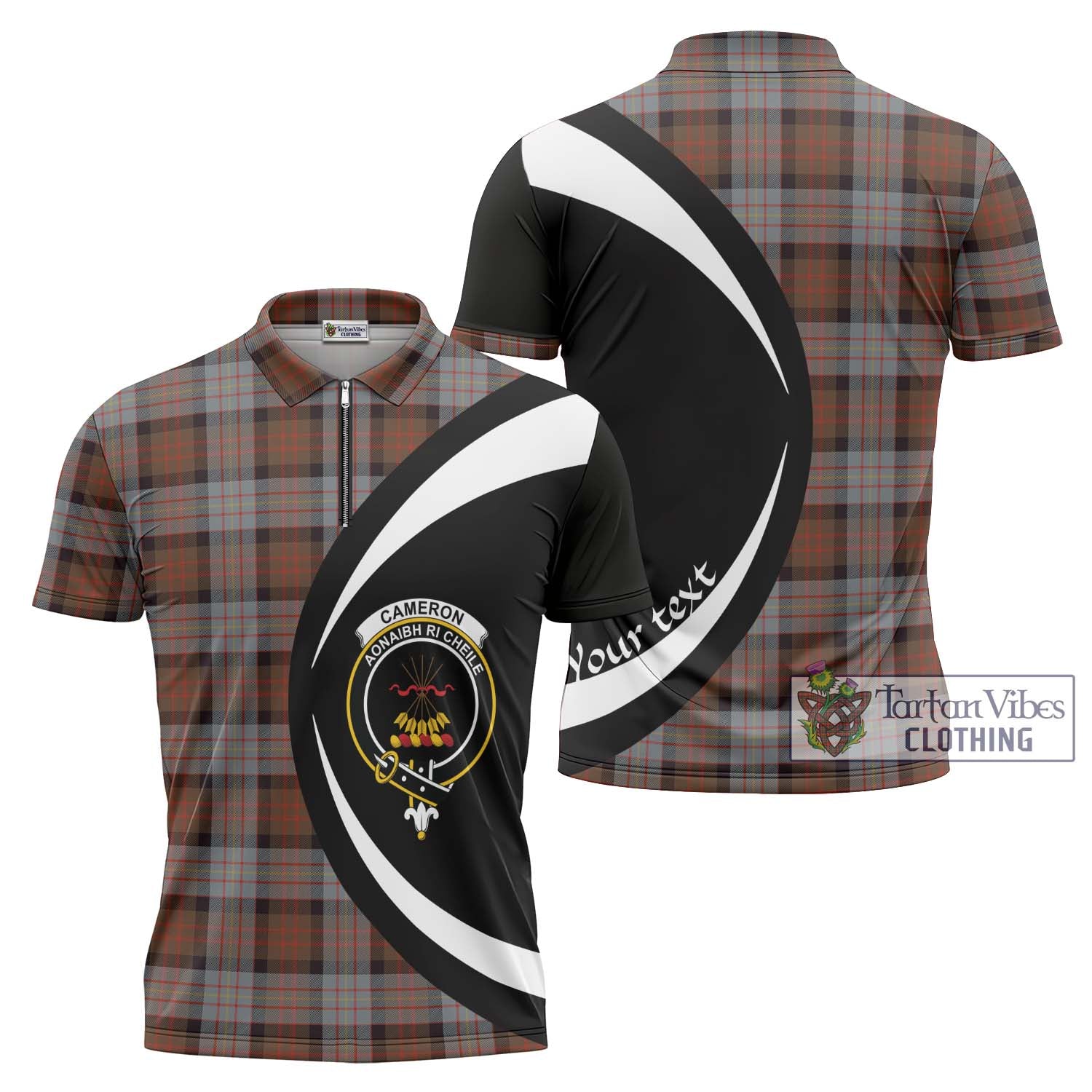 Tartan Vibes Clothing Cameron of Erracht Weathered Tartan Zipper Polo Shirt with Family Crest Circle Style