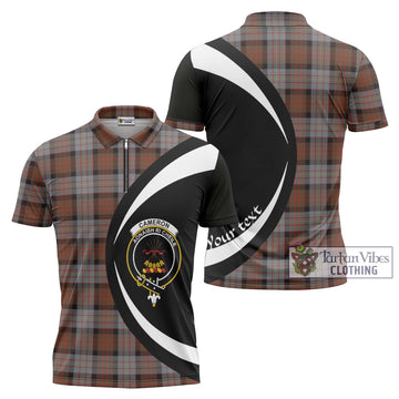 Cameron of Erracht Weathered Tartan Zipper Polo Shirt with Family Crest Circle Style