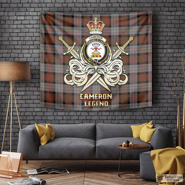 Cameron of Erracht Weathered Tartan Tapestry with Clan Crest and the Golden Sword of Courageous Legacy