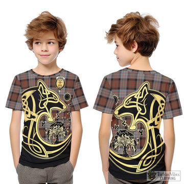 Cameron of Erracht Weathered Tartan Kid T-Shirt with Family Crest Celtic Wolf Style