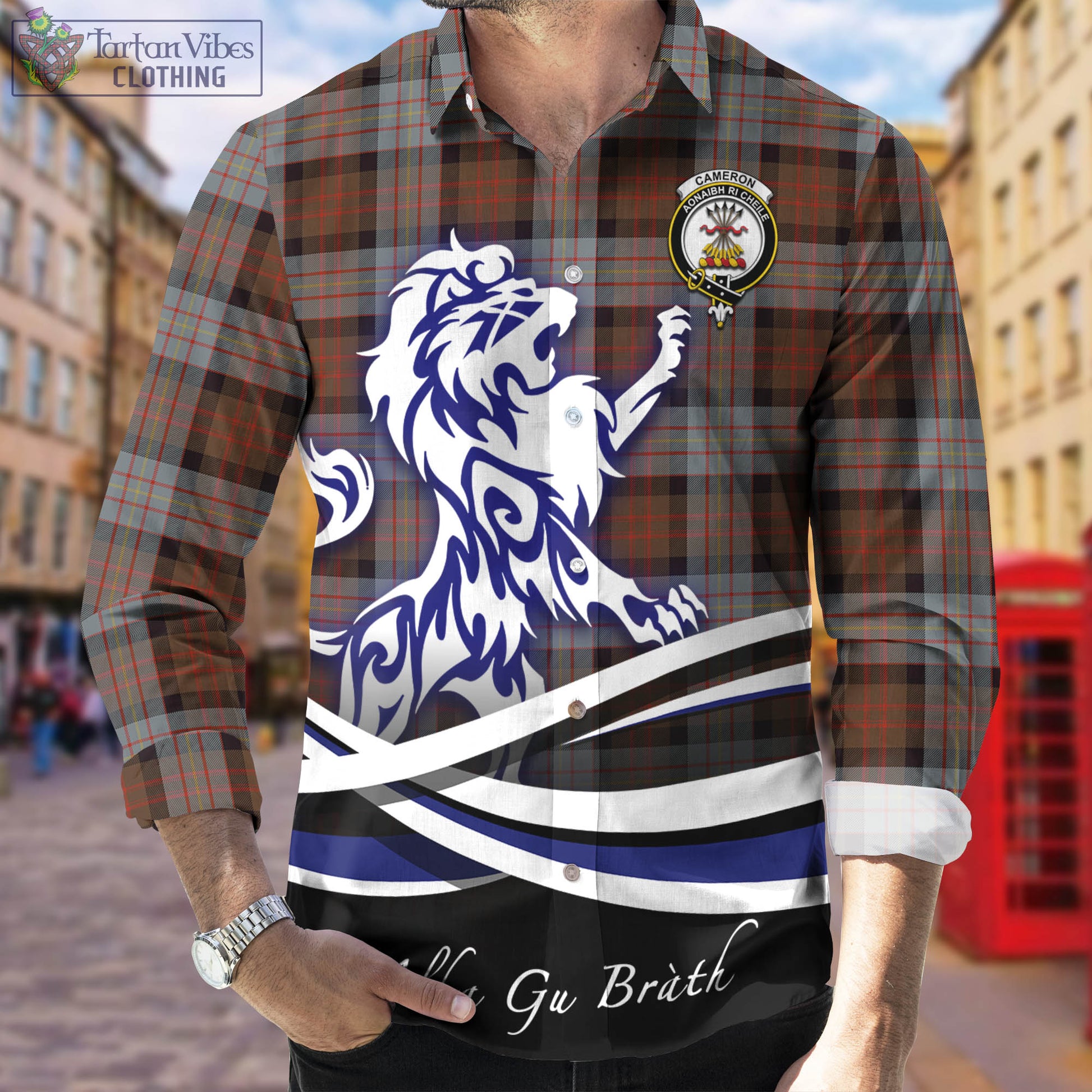 cameron-of-erracht-weathered-tartan-long-sleeve-button-up-shirt-with-alba-gu-brath-regal-lion-emblem