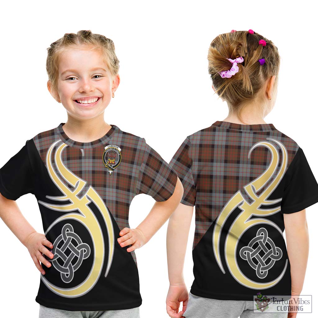 Cameron of Erracht Weathered Tartan Kid T-Shirt with Family Crest and Celtic Symbol Style - Tartan Vibes Clothing