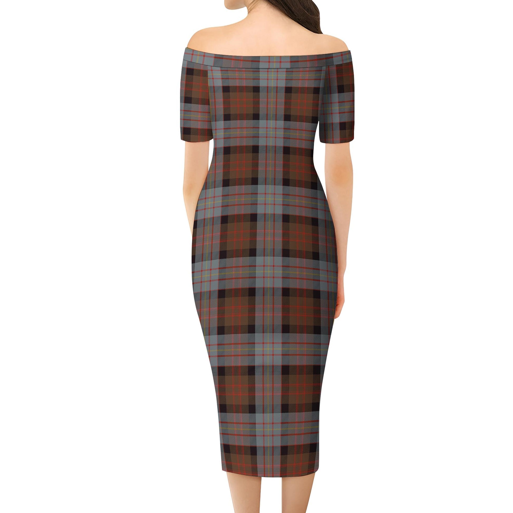 Cameron of Erracht Weathered Tartan Off Shoulder Lady Dress - Tartanvibesclothing