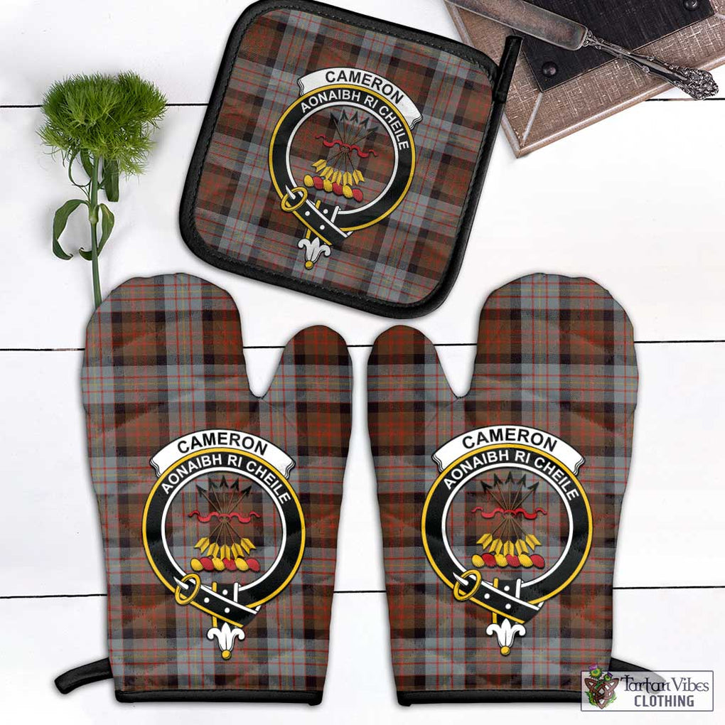 Cameron of Erracht Weathered Tartan Combo Oven Mitt & Pot-Holder with Family Crest Combo 1 Oven Mitt & 1 Pot-Holder Black - Tartan Vibes Clothing