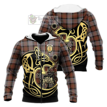 Cameron of Erracht Weathered Tartan Knitted Hoodie with Family Crest Celtic Wolf Style