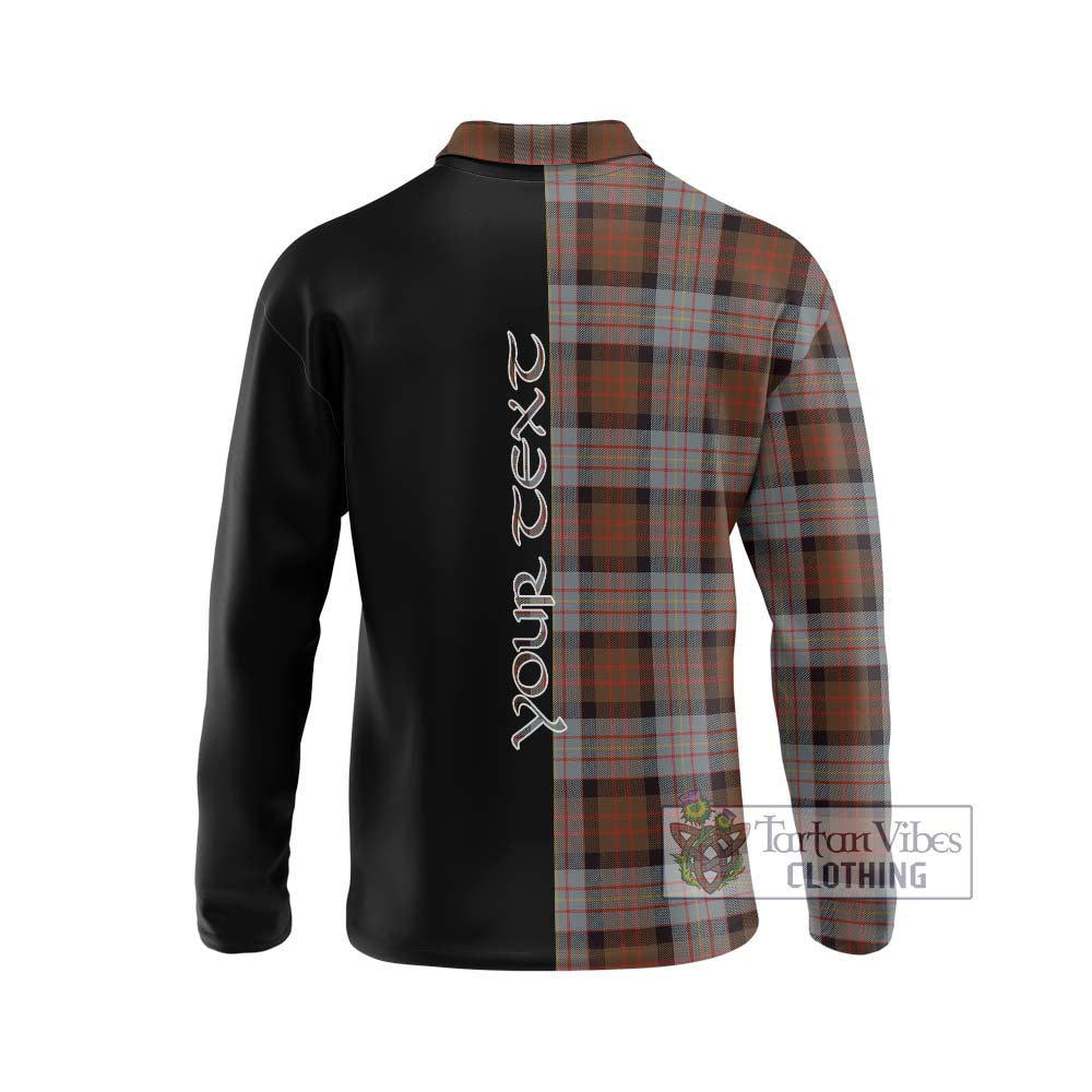 Cameron of Erracht Weathered Tartan Long Sleeve Polo Shirt with Family Crest and Half Of Me Style - Tartanvibesclothing Shop