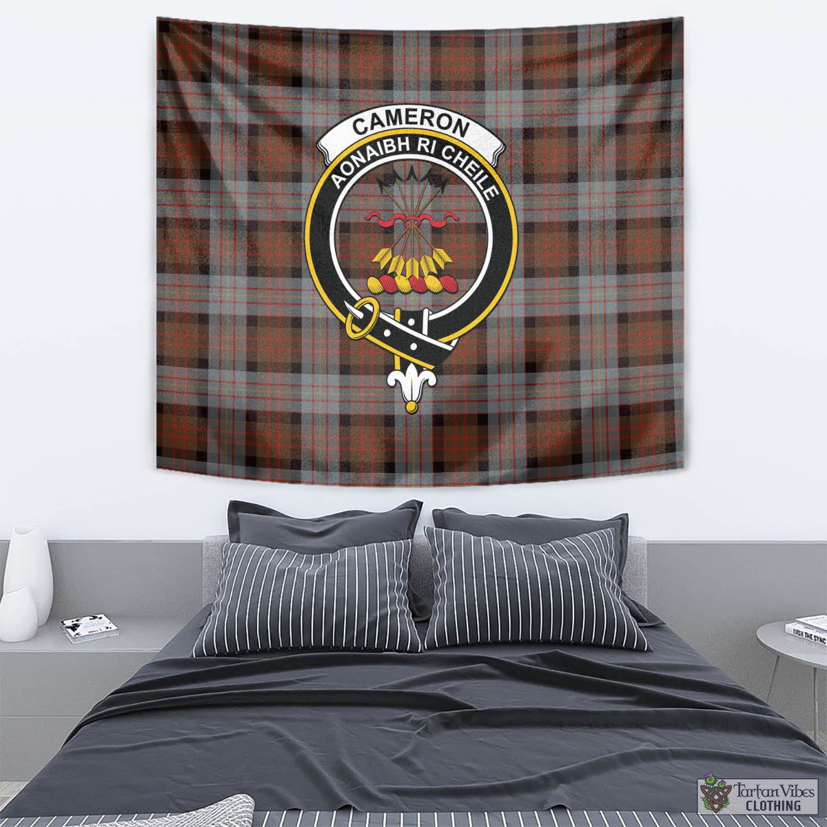 Tartan Vibes Clothing Cameron of Erracht Weathered Tartan Tapestry Wall Hanging and Home Decor for Room with Family Crest