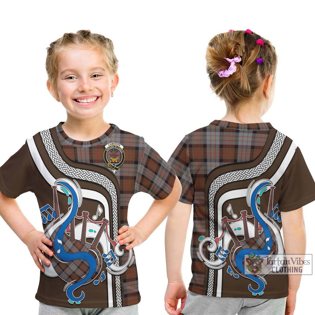 Tartan Vibes Clothing Cameron of Erracht Weathered Tartan Kid T-Shirt with Epic Bagpipe Style