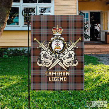 Cameron of Erracht Weathered Tartan Flag with Clan Crest and the Golden Sword of Courageous Legacy