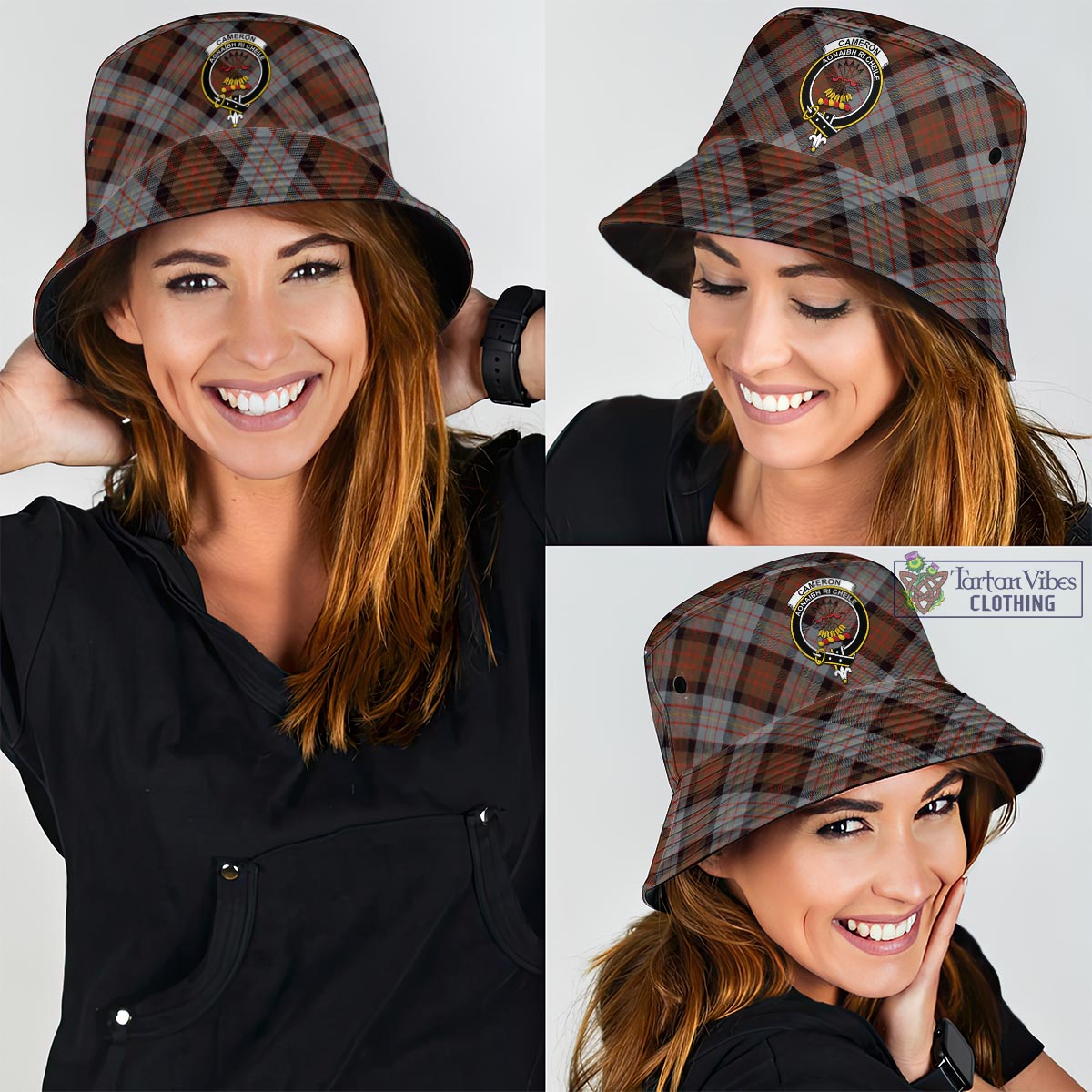 Tartan Vibes Clothing Cameron of Erracht Weathered Tartan Bucket Hat with Family Crest