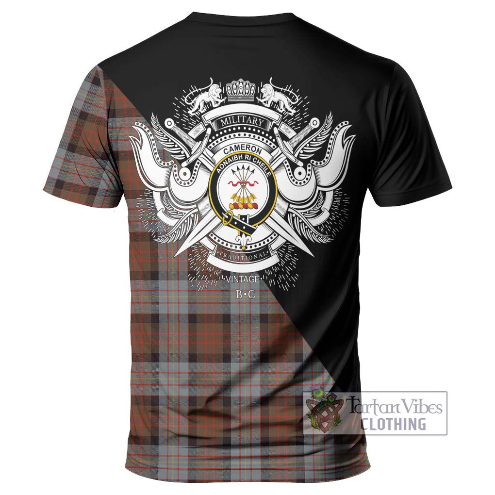 Cameron of Erracht Weathered Tartan T-Shirt with Family Crest and Military Logo Style - Tartanvibesclothing Shop