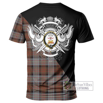 Cameron of Erracht Weathered Tartan T-Shirt with Family Crest and Military Logo Style