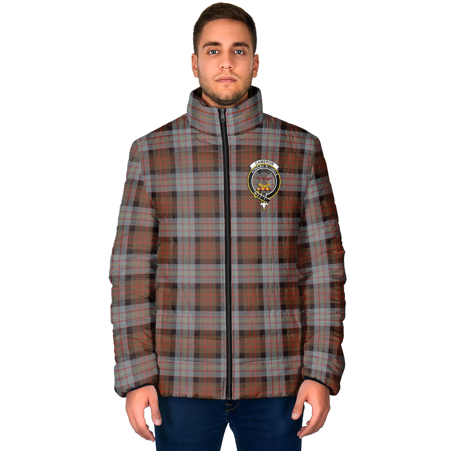 Cameron of Erracht Weathered Tartan Padded Jacket with Family Crest - Tartan Vibes Clothing