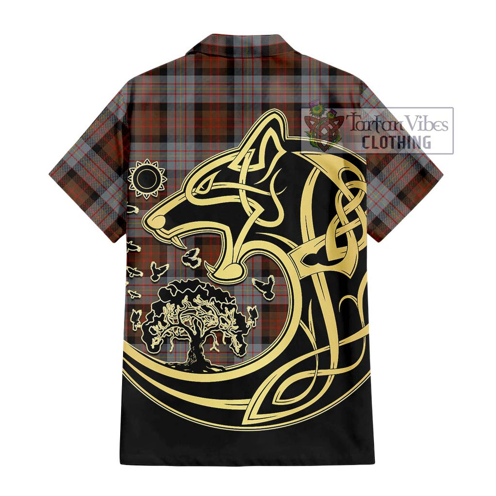 Cameron of Erracht Weathered Tartan Short Sleeve Button Shirt with Family Crest Celtic Wolf Style - Tartan Vibes Clothing