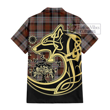 Cameron of Erracht Weathered Tartan Short Sleeve Button Shirt with Family Crest Celtic Wolf Style