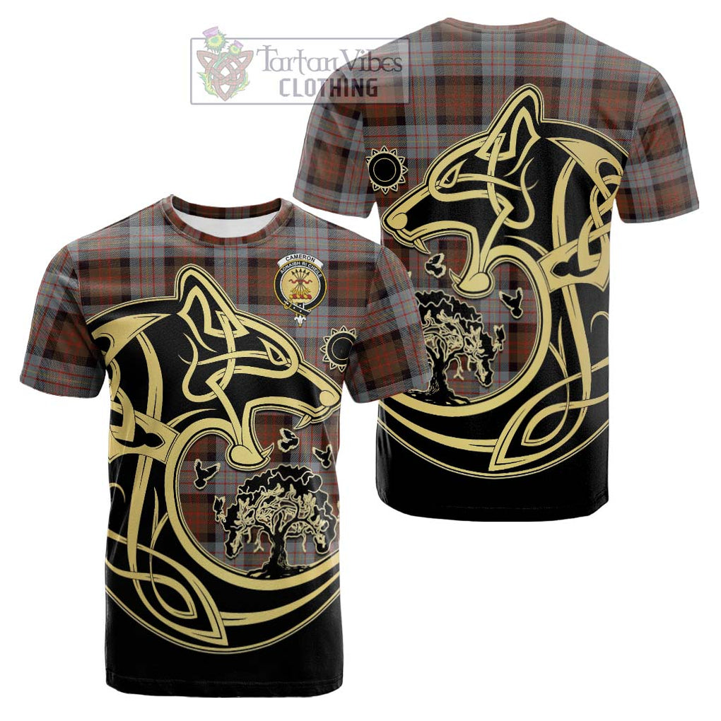 Tartan Vibes Clothing Cameron of Erracht Weathered Tartan Cotton T-shirt with Family Crest Celtic Wolf Style