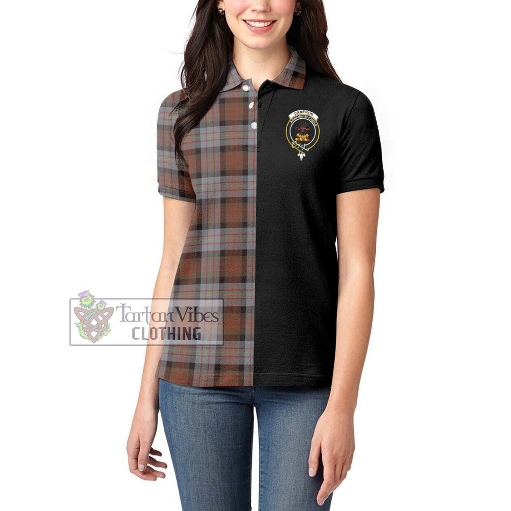 Cameron of Erracht Weathered Tartan Women's Polo Shirt with Family Crest and Half Of Me Style - Tartanvibesclothing Shop