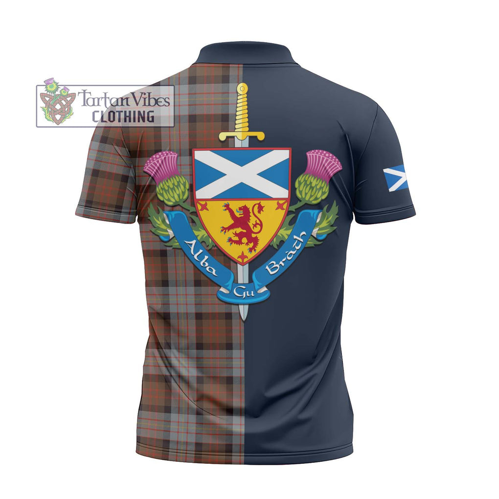 Tartan Vibes Clothing Cameron of Erracht Weathered Tartan Zipper Polo Shirt with Scottish Lion Royal Arm Half Style