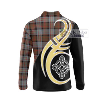 Cameron of Erracht Weathered Tartan Long Sleeve Polo Shirt with Family Crest and Celtic Symbol Style