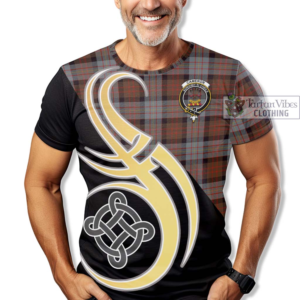 Tartan Vibes Clothing Cameron of Erracht Weathered Tartan T-Shirt with Family Crest and Celtic Symbol Style