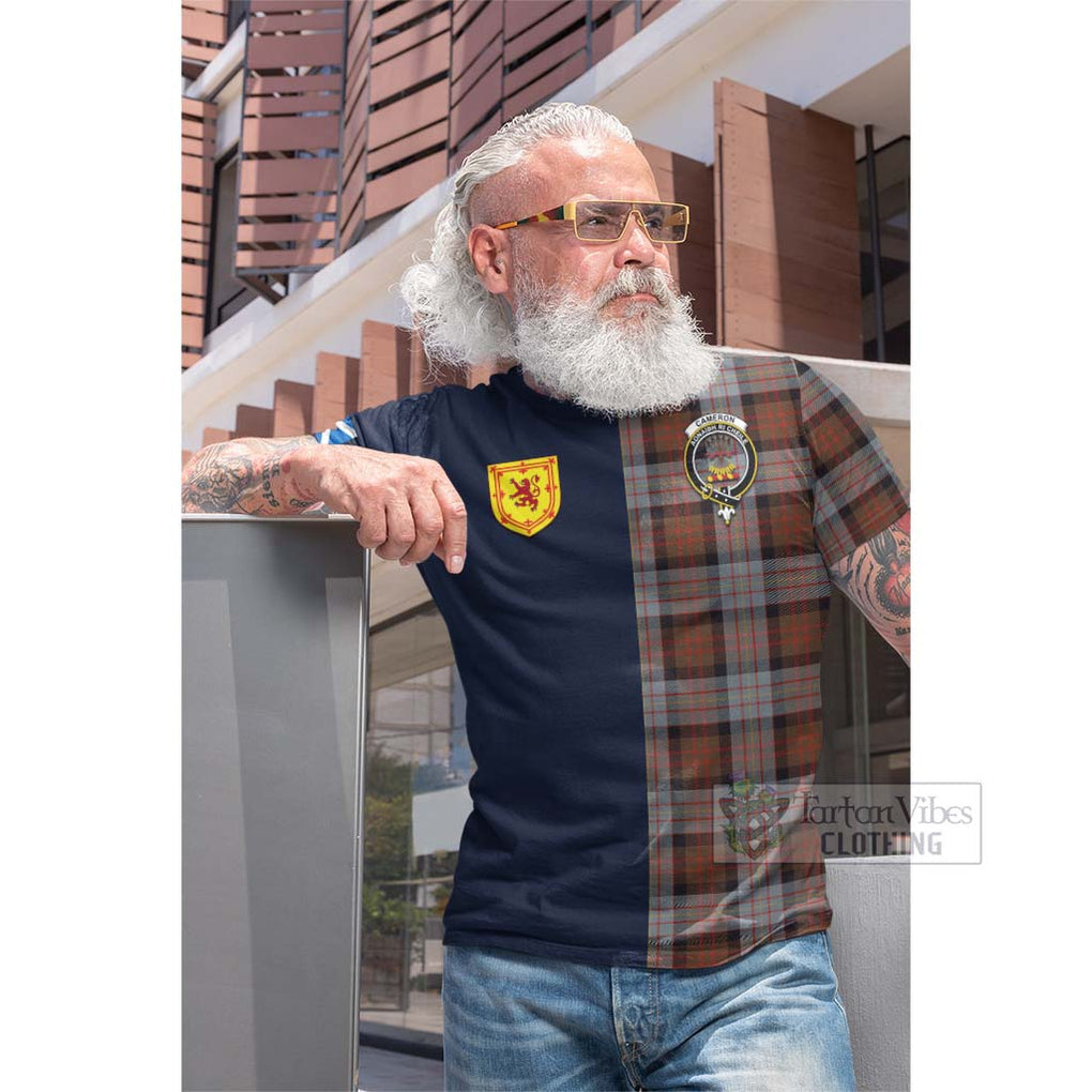 Tartan Vibes Clothing Cameron of Erracht Weathered Tartan Cotton T-shirt with Scottish Lion Royal Arm Half Style