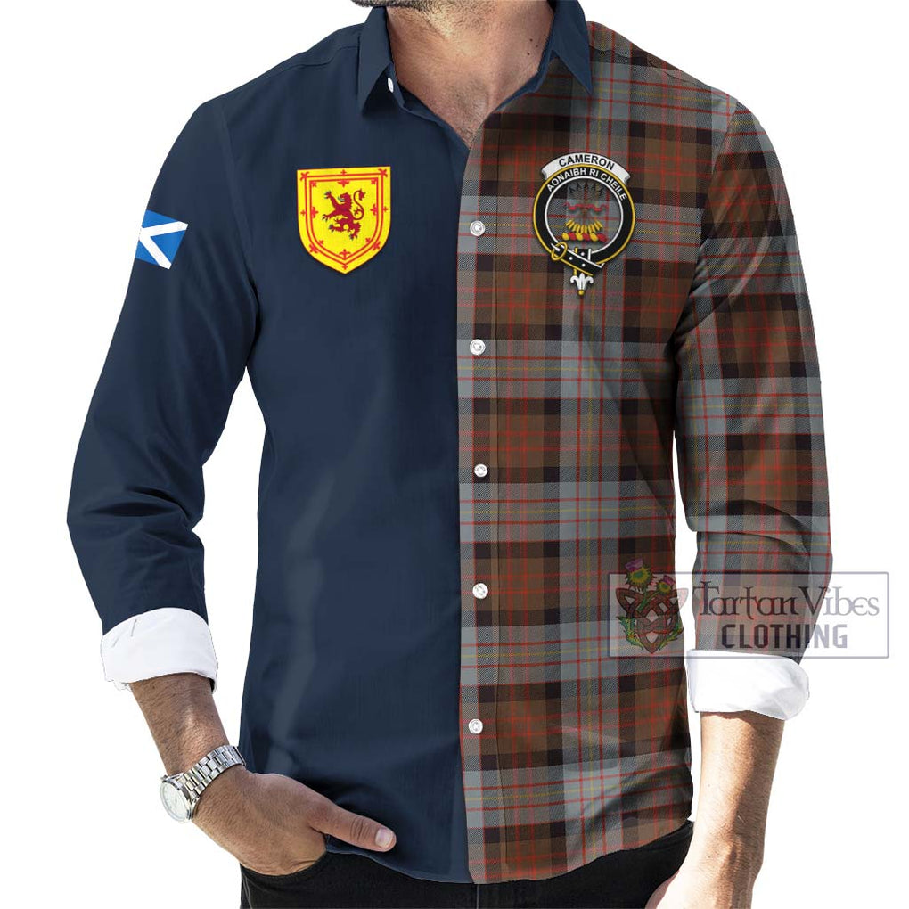 Tartan Vibes Clothing Cameron of Erracht Weathered Tartan Long Sleeve Button Shirt with Scottish Lion Royal Arm Half Style