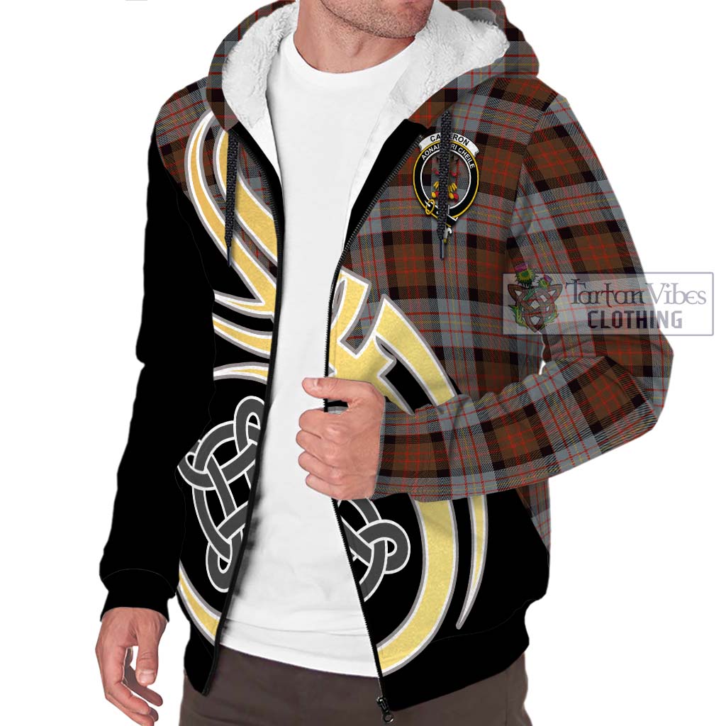 Cameron of Erracht Weathered Tartan Sherpa Hoodie with Family Crest and Celtic Symbol Style - Tartan Vibes Clothing