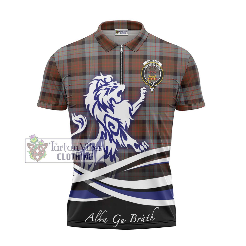 Cameron of Erracht Weathered Tartan Zipper Polo Shirt with Alba Gu Brath Regal Lion Emblem - Tartanvibesclothing Shop