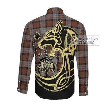 Cameron of Erracht Weathered Tartan Long Sleeve Button Shirt with Family Crest Celtic Wolf Style