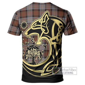 Cameron of Erracht Weathered Tartan T-Shirt with Family Crest Celtic Wolf Style