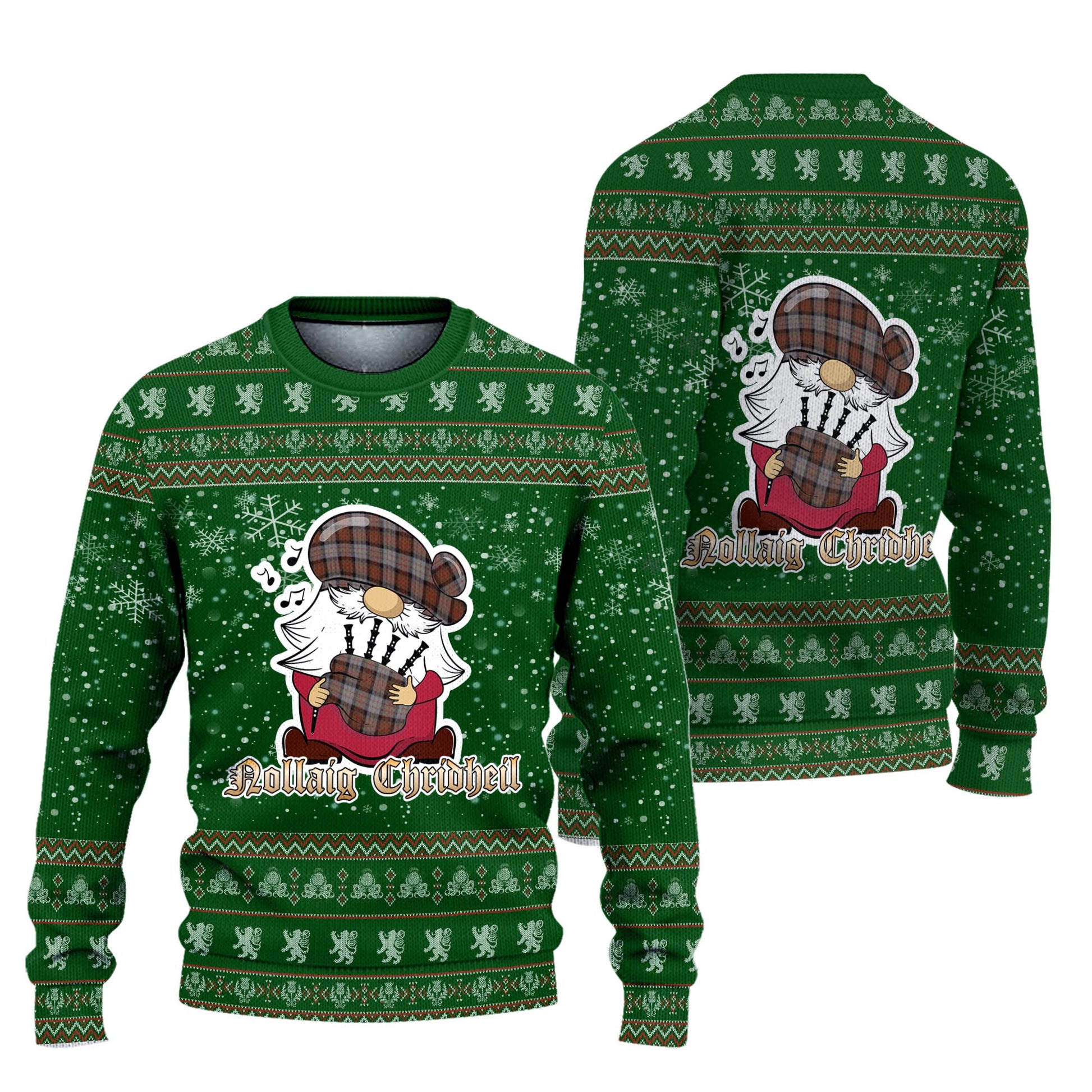 Cameron of Erracht Weathered Clan Christmas Family Knitted Sweater with Funny Gnome Playing Bagpipes Unisex Green - Tartanvibesclothing