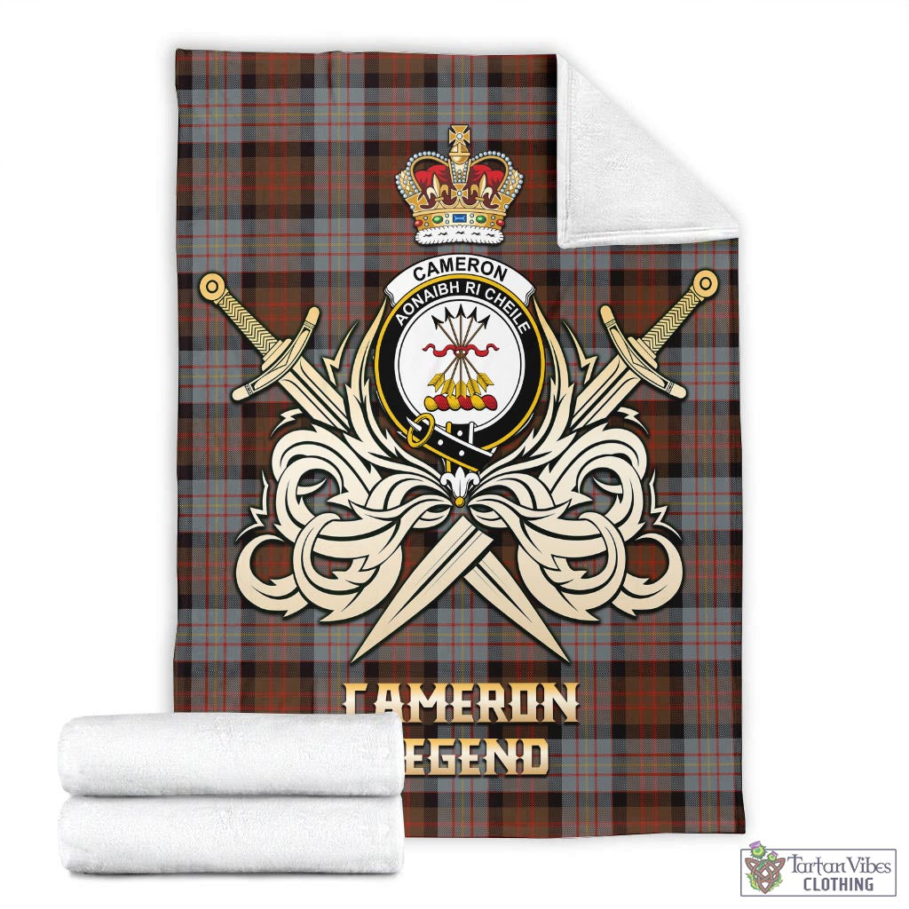 Tartan Vibes Clothing Cameron of Erracht Weathered Tartan Blanket with Clan Crest and the Golden Sword of Courageous Legacy