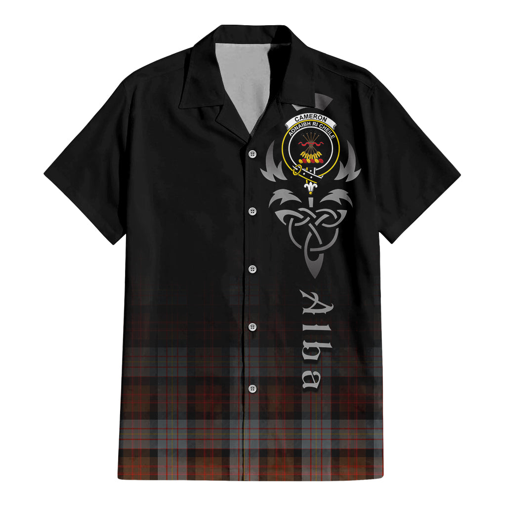 Tartan Vibes Clothing Cameron of Erracht Weathered Tartan Short Sleeve Button Up Featuring Alba Gu Brath Family Crest Celtic Inspired