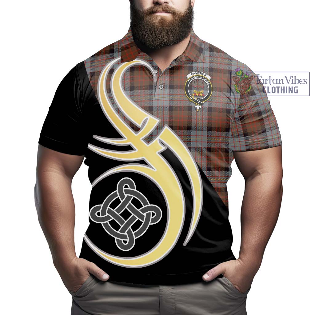 Cameron of Erracht Weathered Tartan Polo Shirt with Family Crest and Celtic Symbol Style - Tartan Vibes Clothing