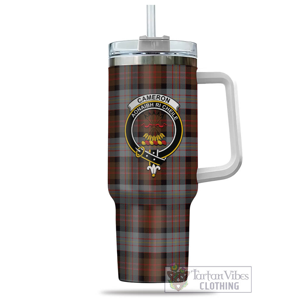 Tartan Vibes Clothing Cameron of Erracht Weathered Tartan and Family Crest Tumbler with Handle