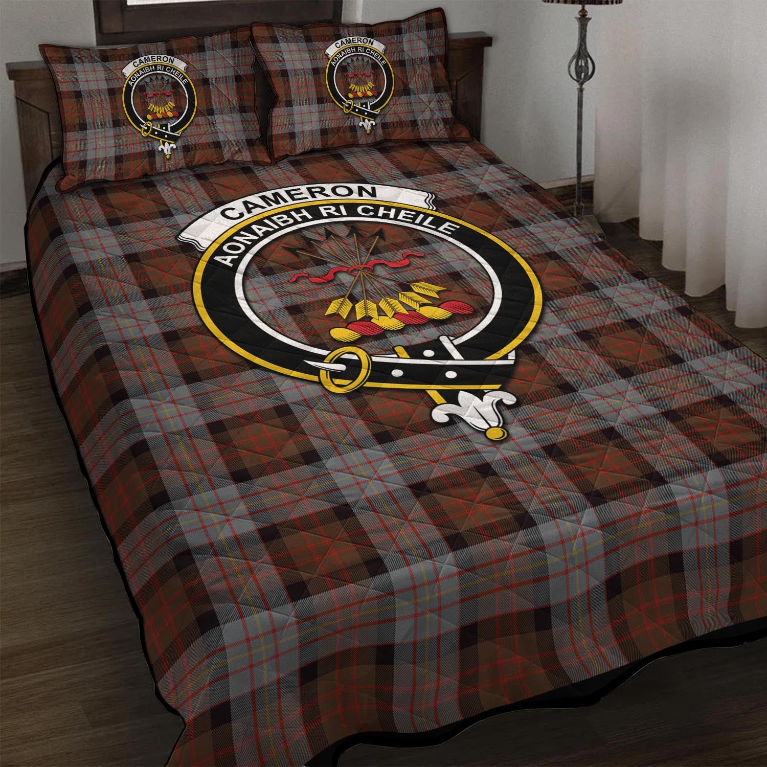 Cameron of Erracht Weathered Tartan Quilt Bed Set with Family Crest - Tartan Vibes Clothing