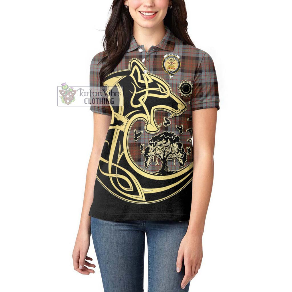 Cameron of Erracht Weathered Tartan Women's Polo Shirt with Family Crest Celtic Wolf Style - Tartanvibesclothing Shop