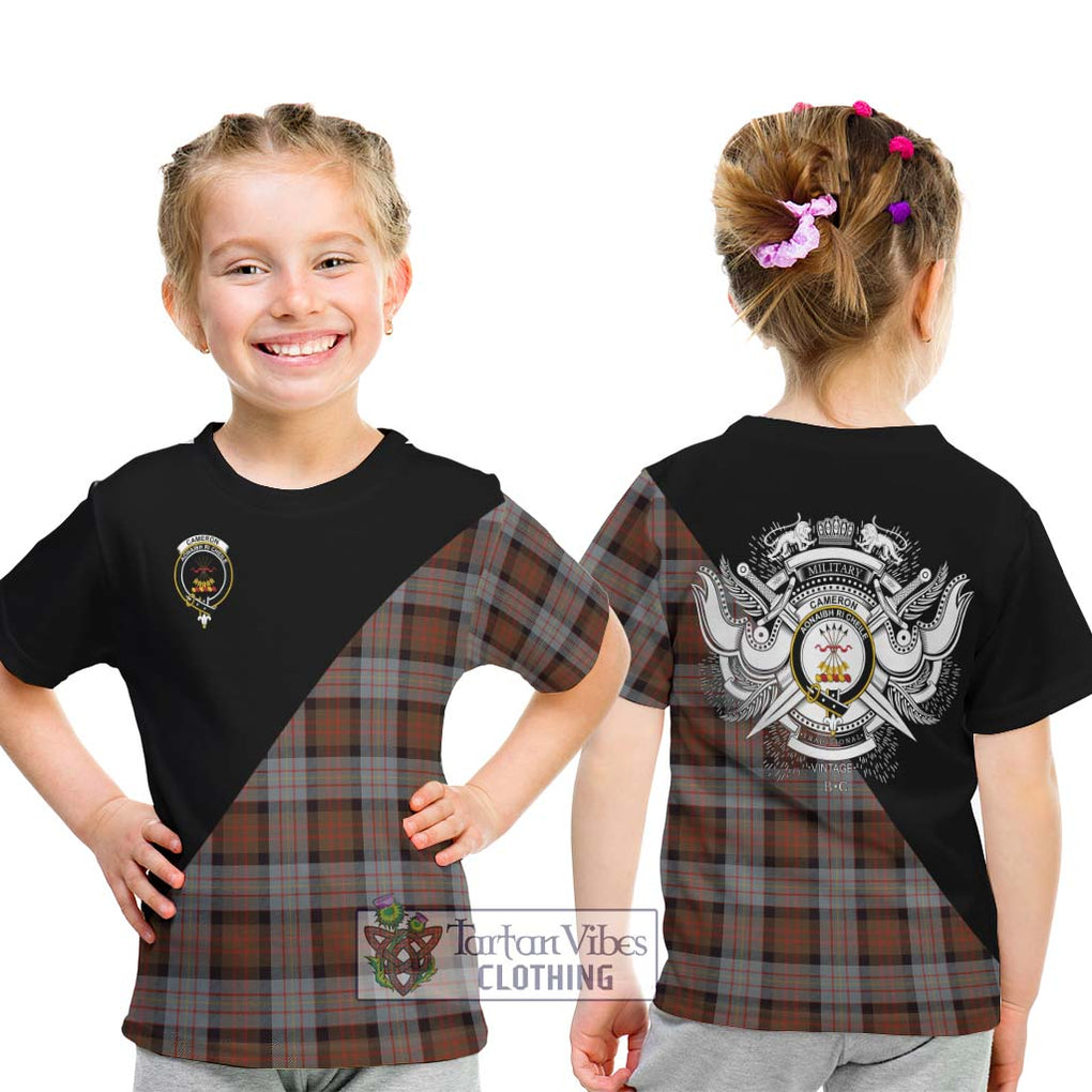 Cameron of Erracht Weathered Tartan Kid T-Shirt with Family Crest and Military Logo Style - Tartanvibesclothing Shop