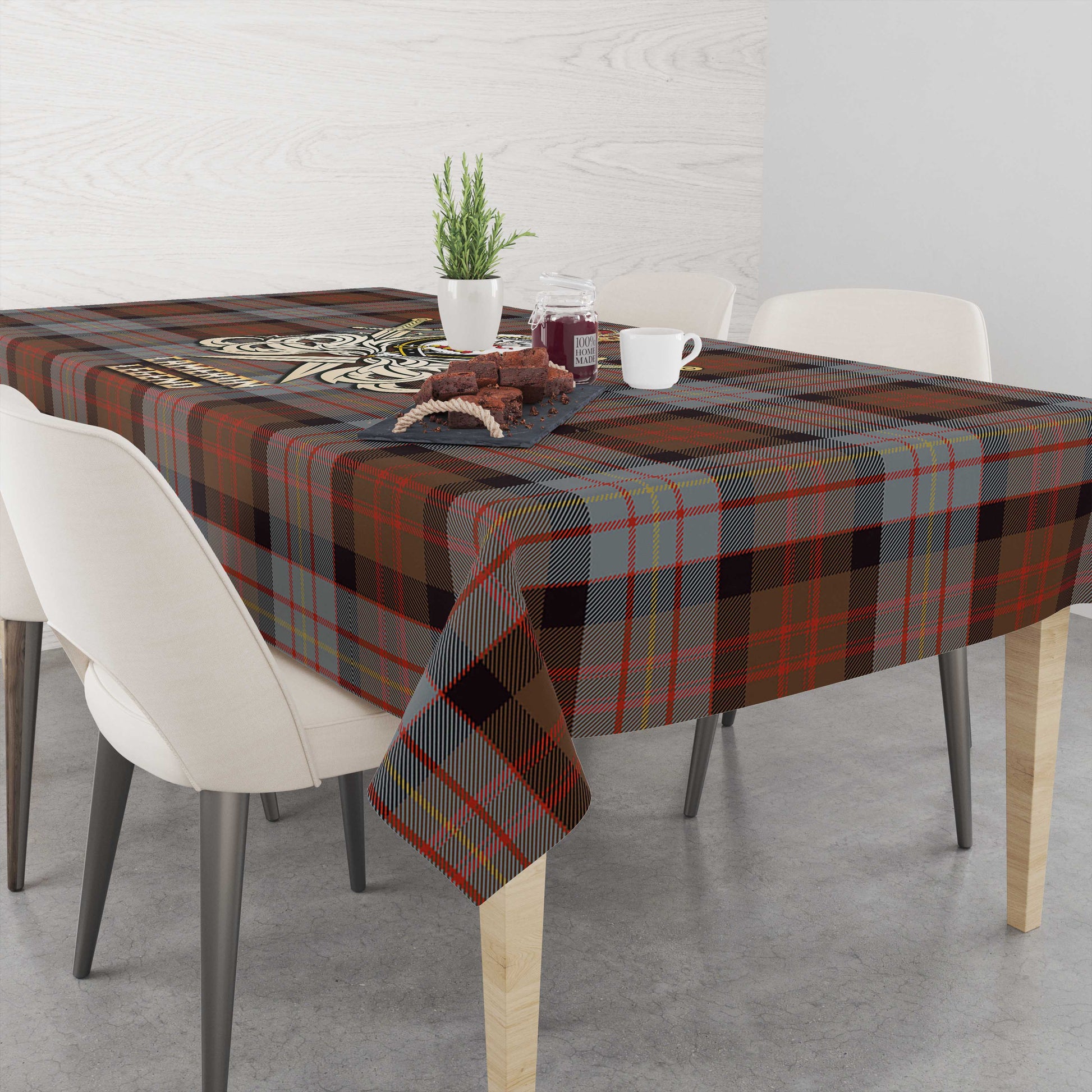 Tartan Vibes Clothing Cameron of Erracht Weathered Tartan Tablecloth with Clan Crest and the Golden Sword of Courageous Legacy