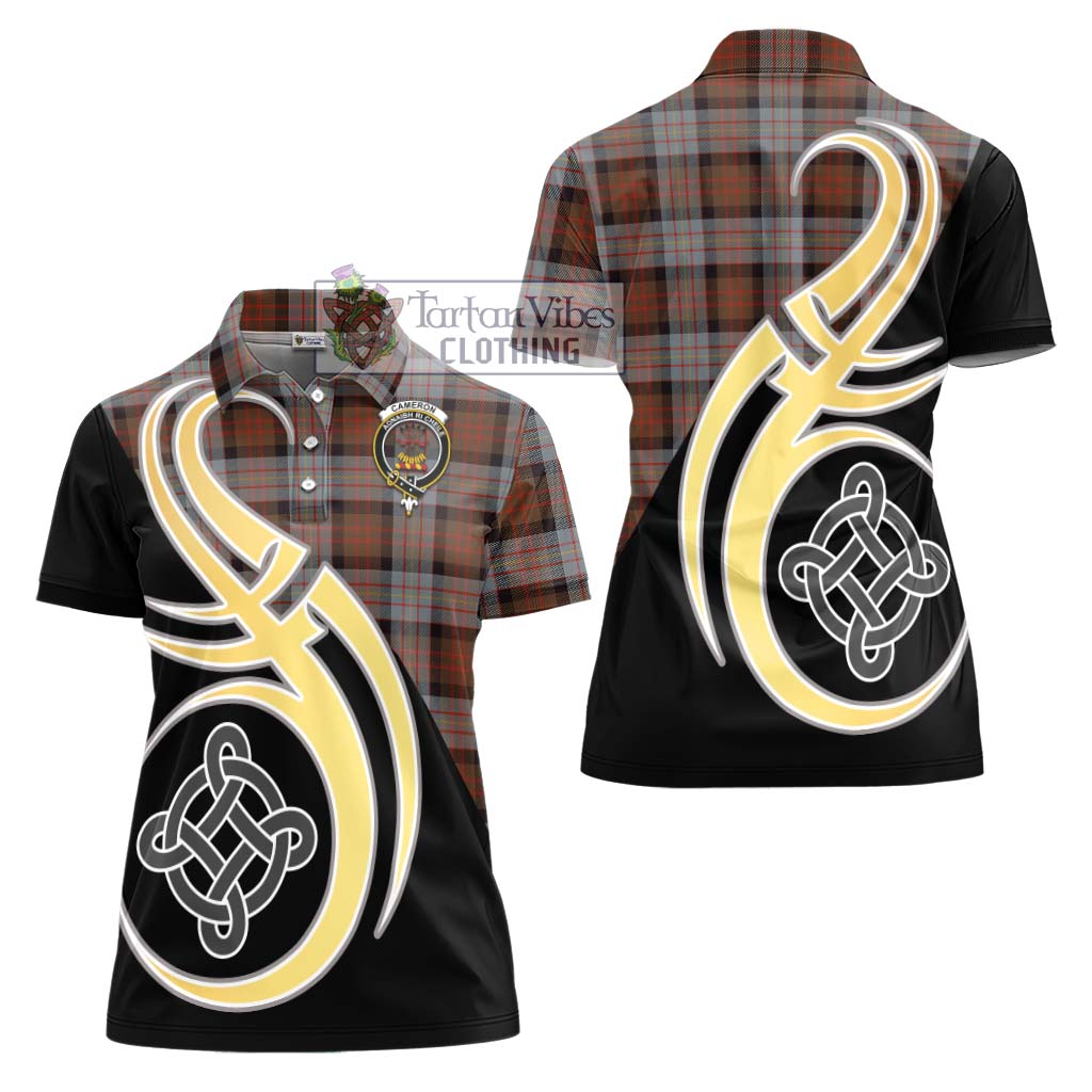 Cameron of Erracht Weathered Tartan Women's Polo Shirt with Family Crest and Celtic Symbol Style - Tartan Vibes Clothing