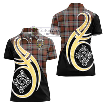 Cameron of Erracht Weathered Tartan Women's Polo Shirt with Family Crest and Celtic Symbol Style