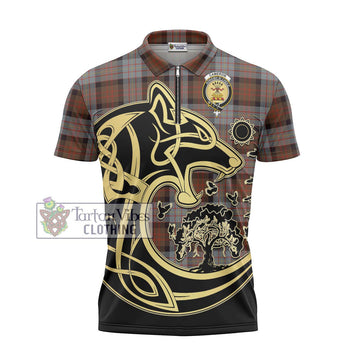 Cameron of Erracht Weathered Tartan Zipper Polo Shirt with Family Crest Celtic Wolf Style