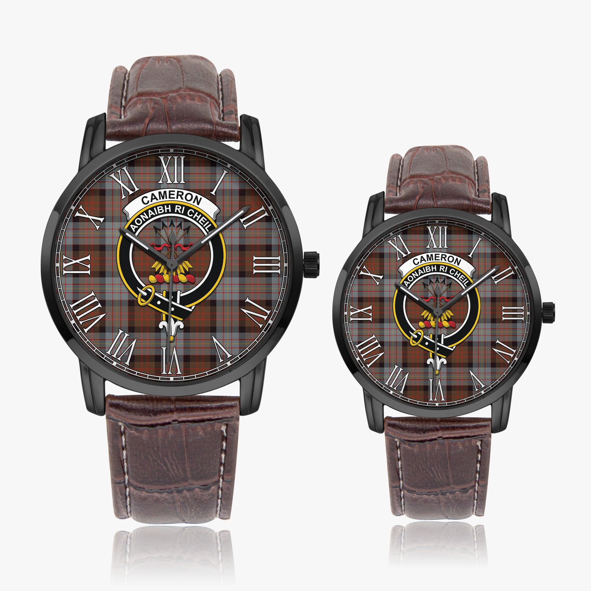 Cameron of Erracht Weathered Tartan Family Crest Leather Strap Quartz Watch - Tartanvibesclothing