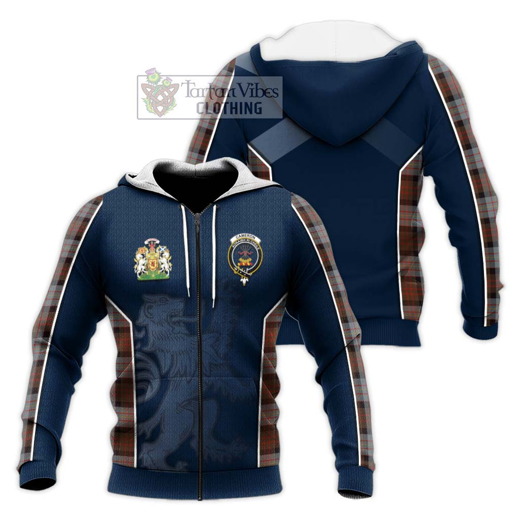 Cameron of Erracht Weathered Tartan Knitted Hoodie with Family Crest and Lion Rampant Vibes Sport Style Unisex Knitted Zip Hoodie - Tartan Vibes Clothing