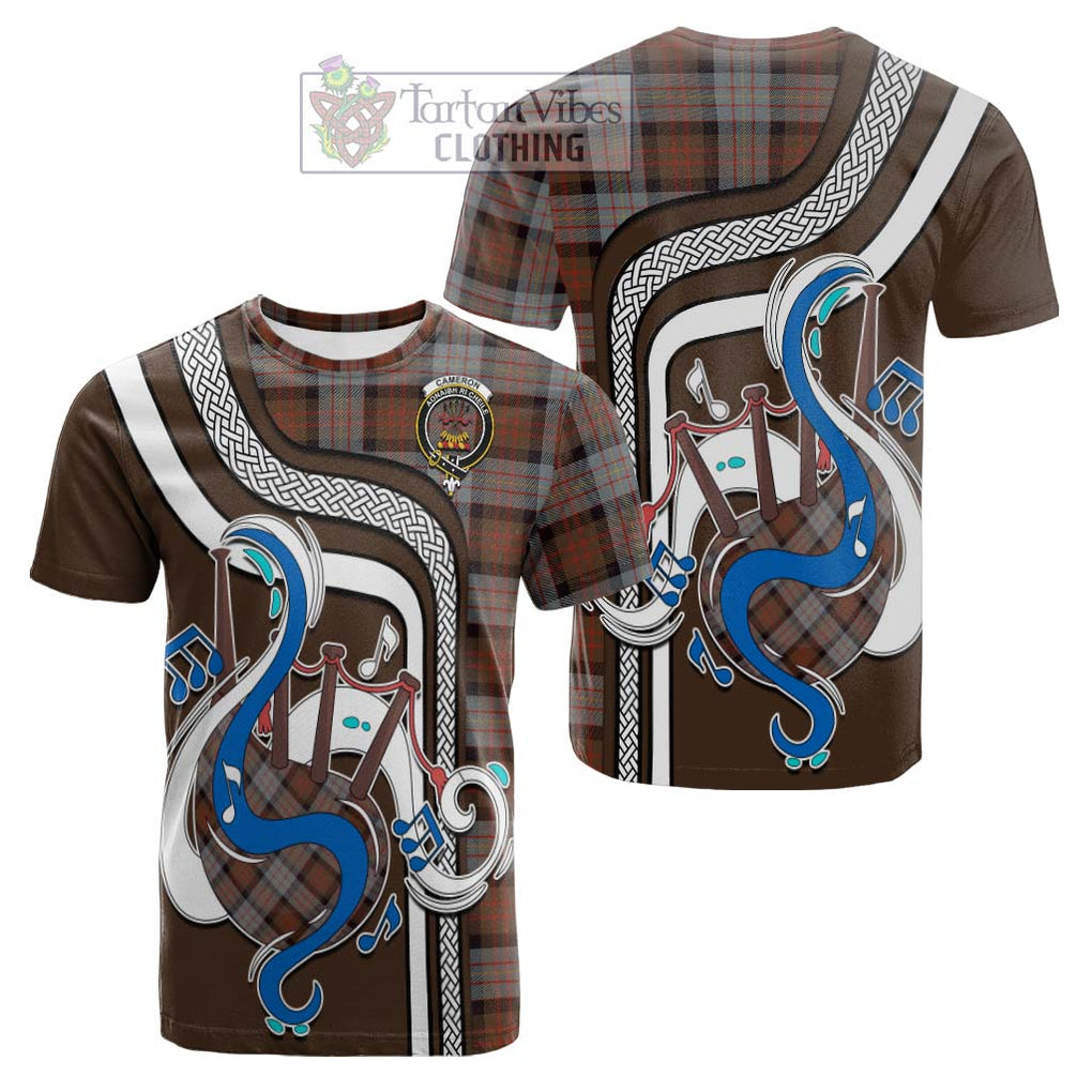 Tartan Vibes Clothing Cameron of Erracht Weathered Tartan Cotton T-shirt with Epic Bagpipe Style