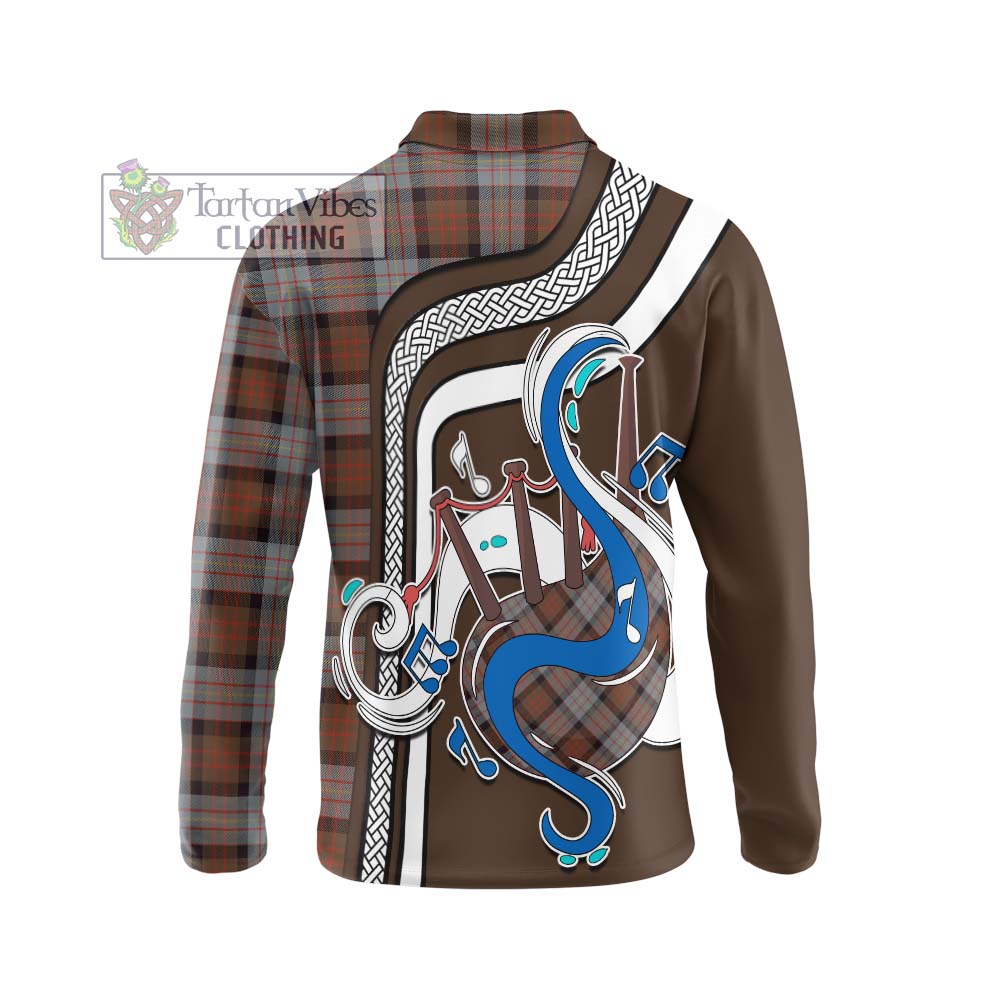 Tartan Vibes Clothing Cameron of Erracht Weathered Tartan Long Sleeve Polo Shirt with Epic Bagpipe Style