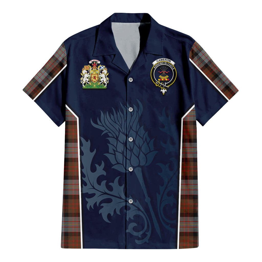 Tartan Vibes Clothing Cameron of Erracht Weathered Tartan Short Sleeve Button Up Shirt with Family Crest and Scottish Thistle Vibes Sport Style