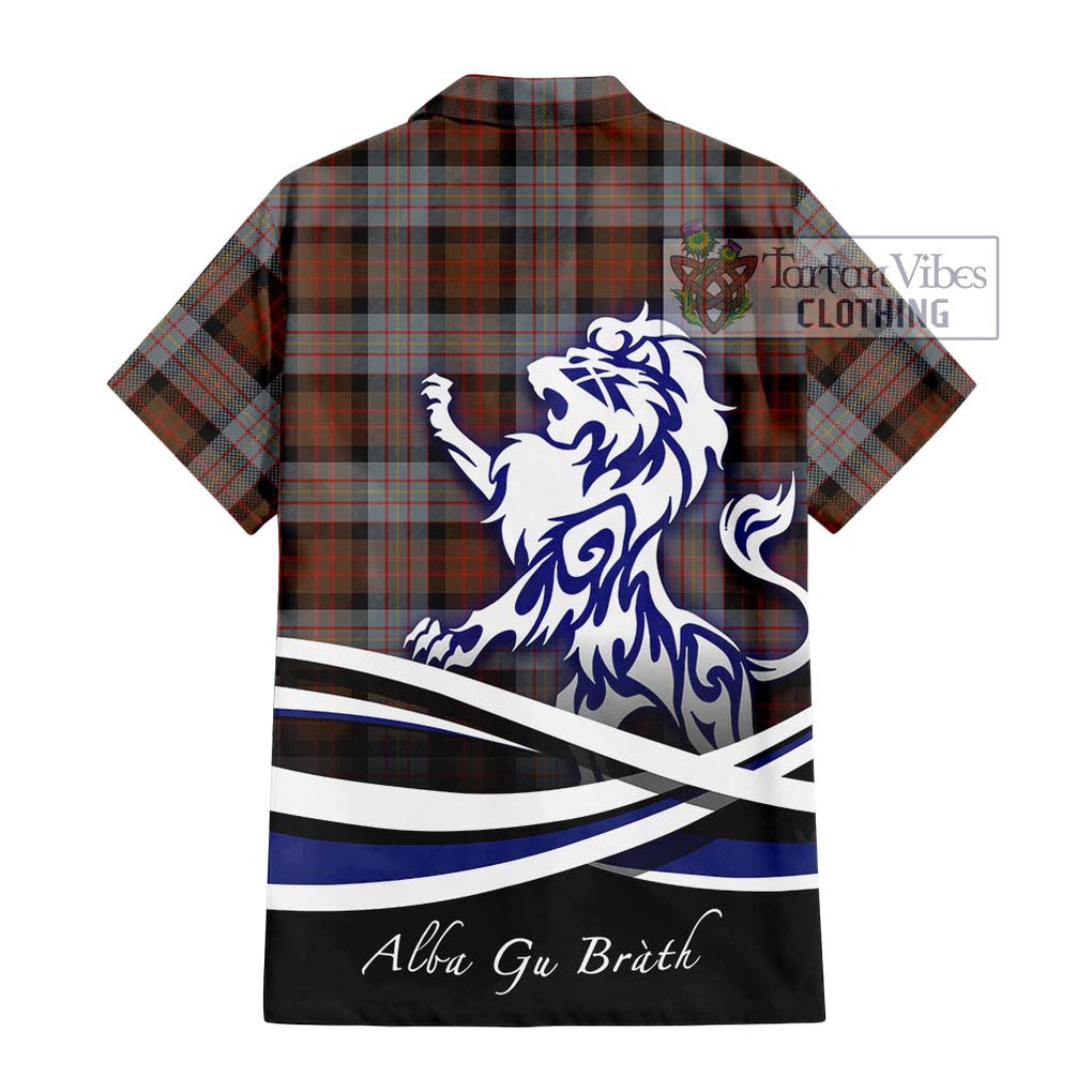 Cameron of Erracht Weathered Tartan Short Sleeve Button Shirt with Alba Gu Brath Regal Lion Emblem - Tartanvibesclothing Shop