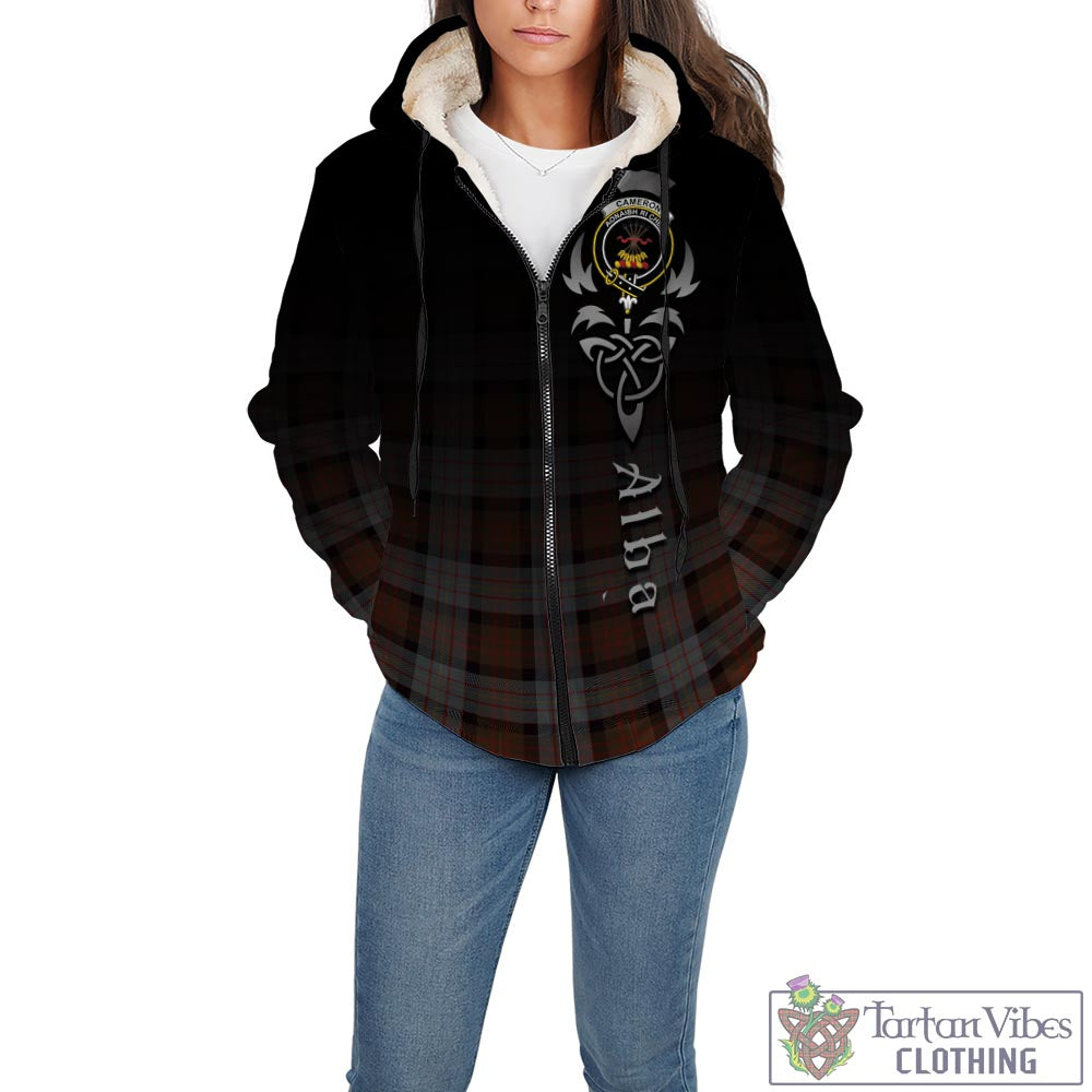 Tartan Vibes Clothing Cameron of Erracht Weathered Tartan Sherpa Hoodie Featuring Alba Gu Brath Family Crest Celtic Inspired